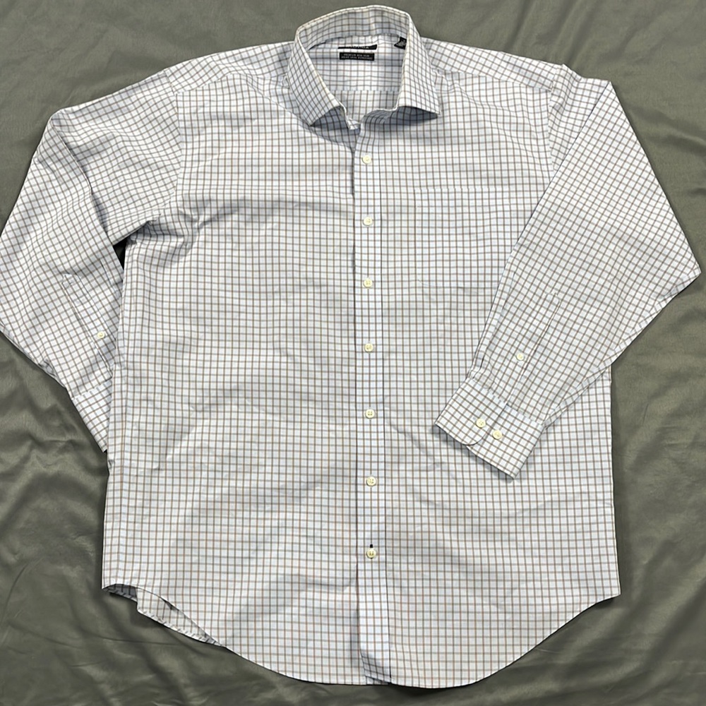 Nautica Premium Non-Iron Dress Shirt| Robins Egg Blue | Plaid | 17 Neck 34/35